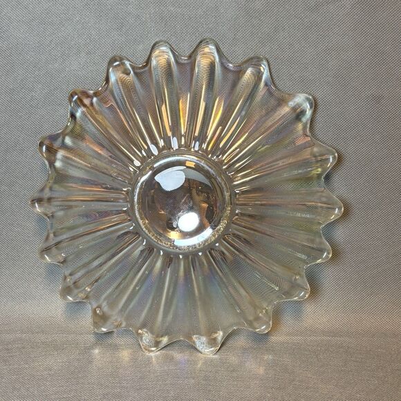 Vntg Iridescent Carnival Glass Federal Glass Shallow Bowl Celestial Serving Dish - Picture 3 of 7